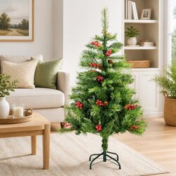 150cm Green Artificial Hinged Christmas Tree with Cones and Berries