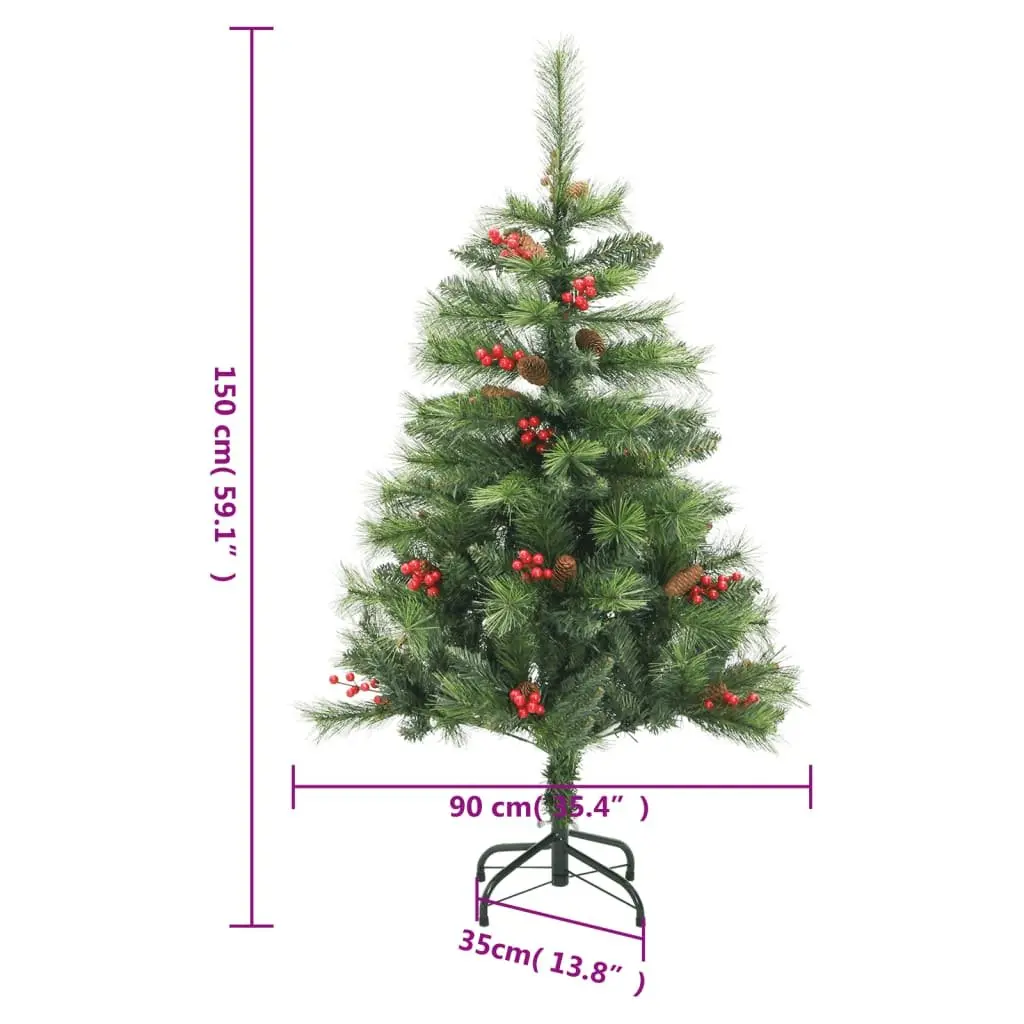 150cm Green Artificial Hinged Christmas Tree with Cones and Berries