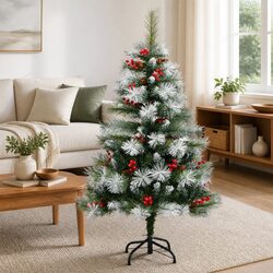 120cm White Artificial Hinged Christmas Tree with Cones