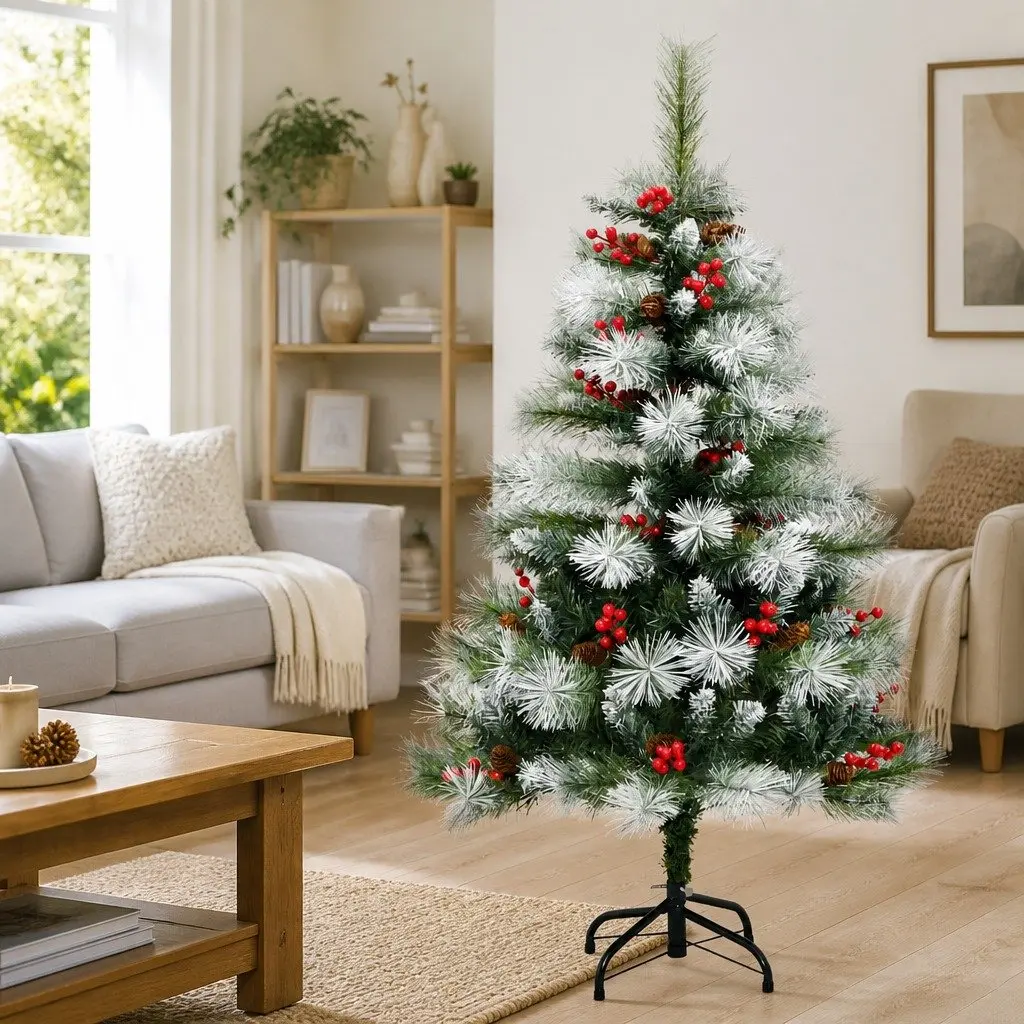 150cm White Hinged Christmas Tree with Natural Accents