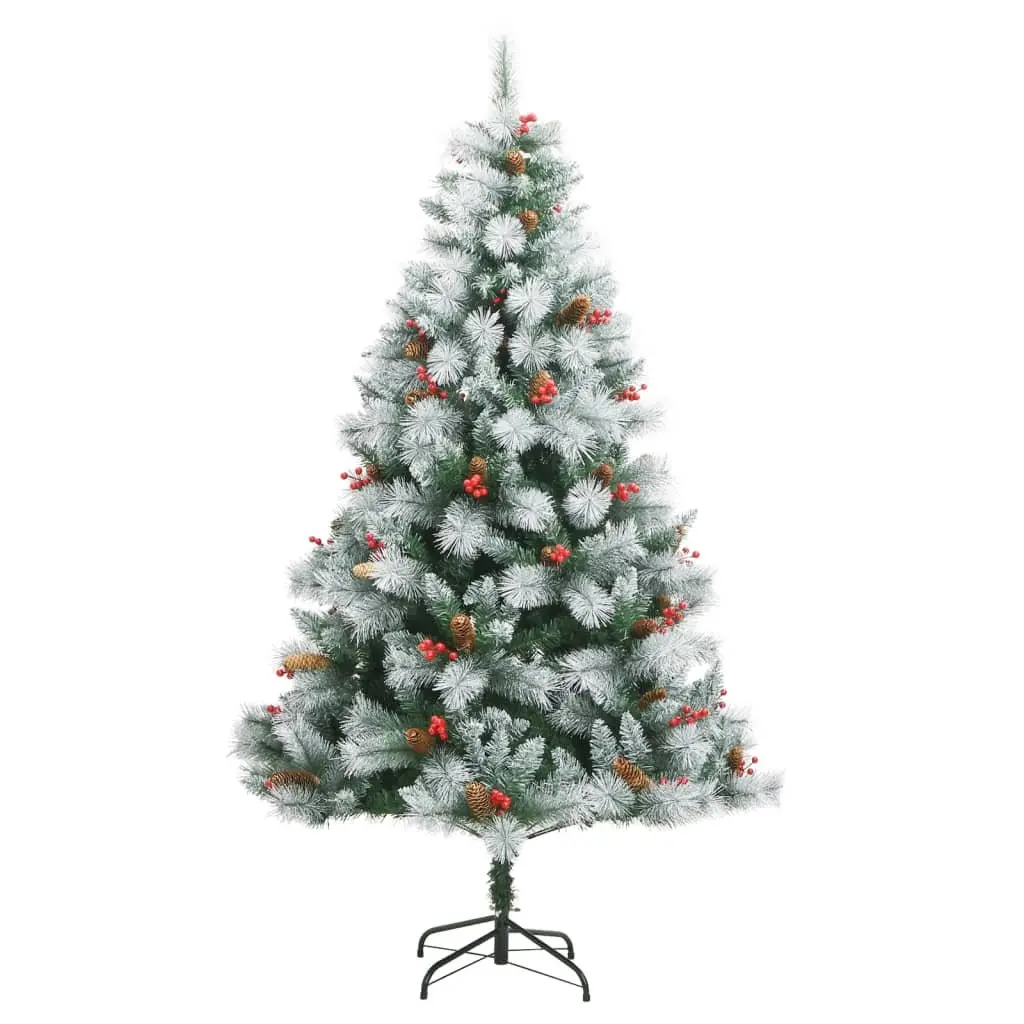 Hinged Christmas Tree 180cm White Artificial with Berries and Cones Home Decor