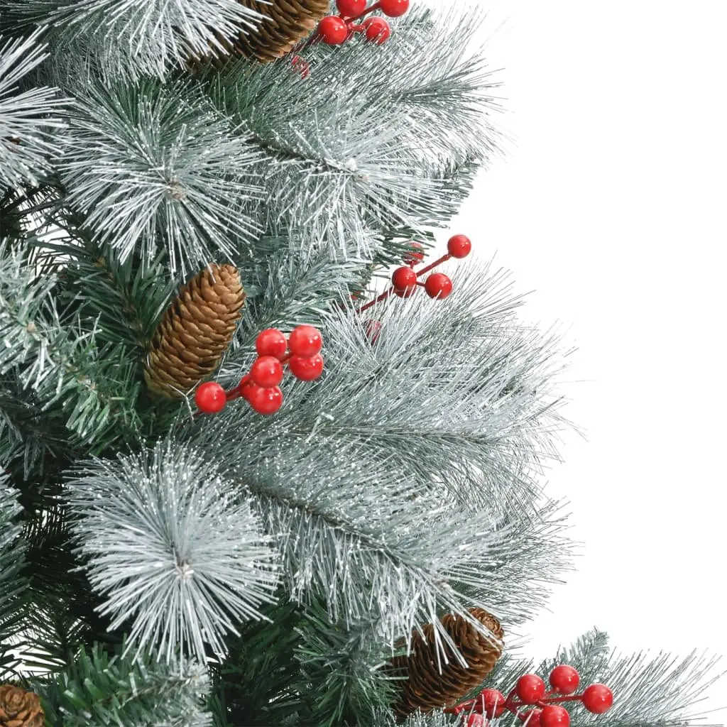 Hinged Christmas Tree 180cm White Artificial with Berries and Cones Home Decor
