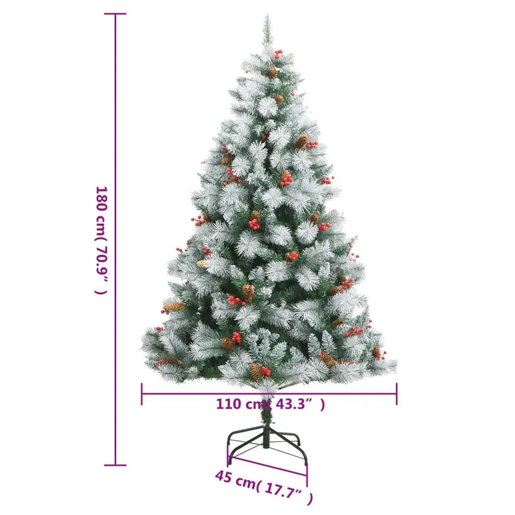 Hinged Christmas Tree 180cm White Artificial with Berries and Cones Home Decor