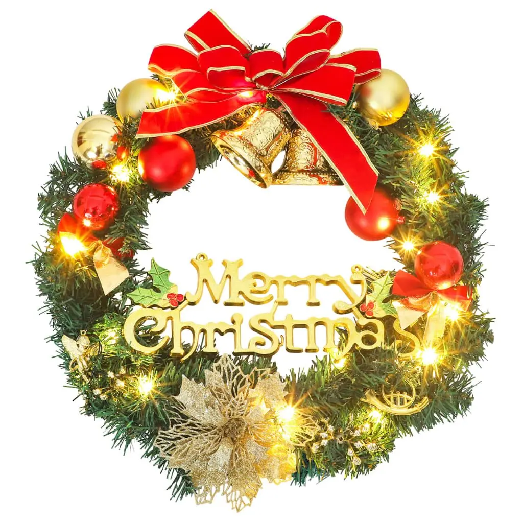 Christmas Wreath PVC 30cm Green with 15 LED Lights