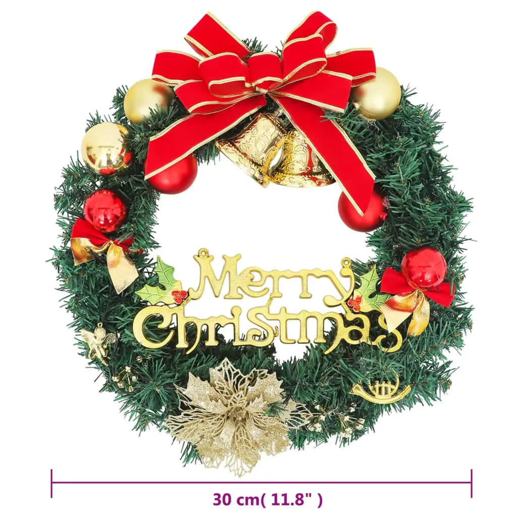 Christmas Wreath PVC 30cm Green with 15 LED Lights