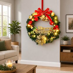 Green 45cm Christmas Wreath with 20 LED Lights