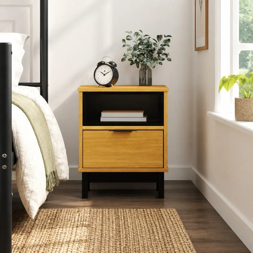 Brown Bedside Cabinet 40x35x50 cm in Solid Pine