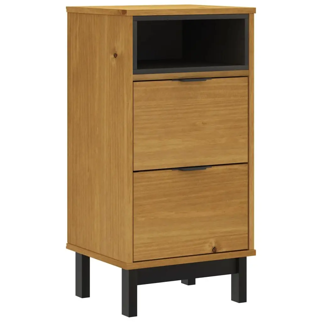 Brown Solid Pine Wood Nightstand with 2 Drawers