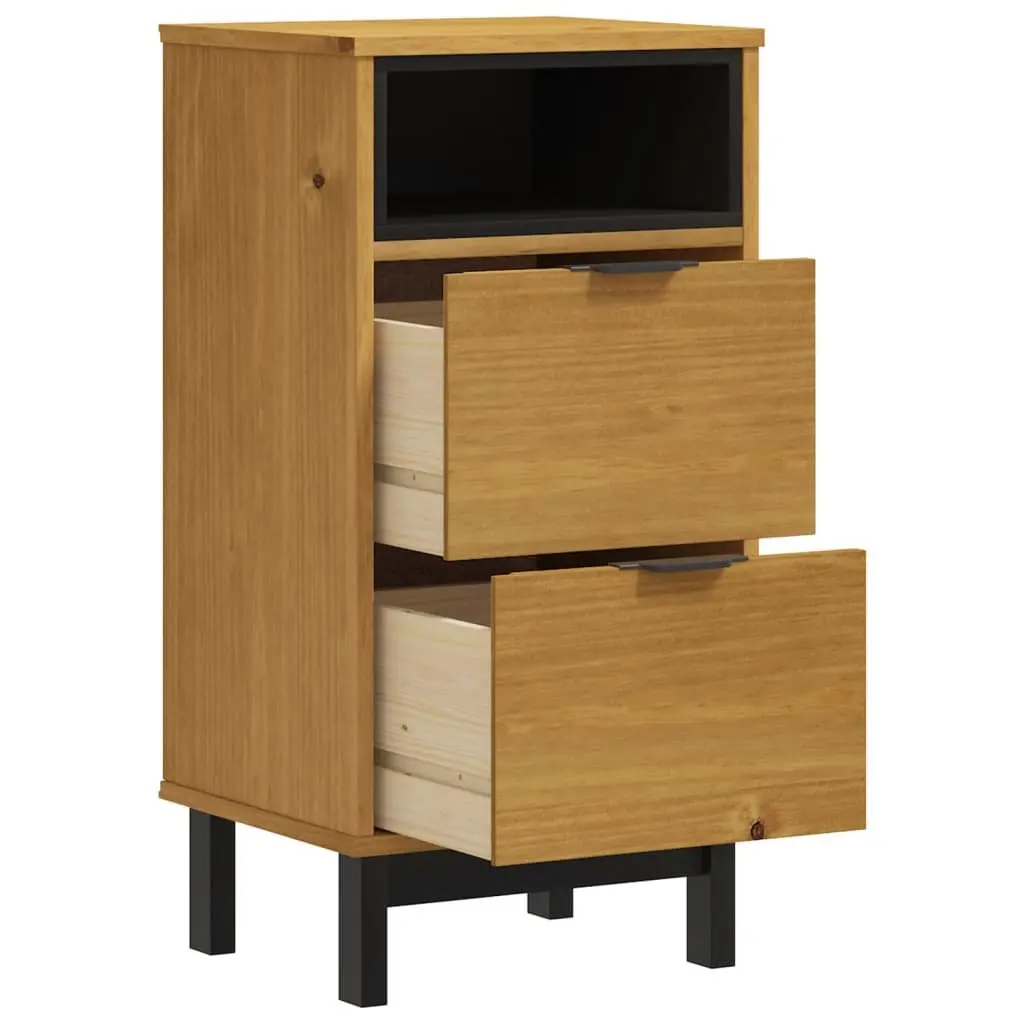 Brown Solid Pine Wood Nightstand with 2 Drawers