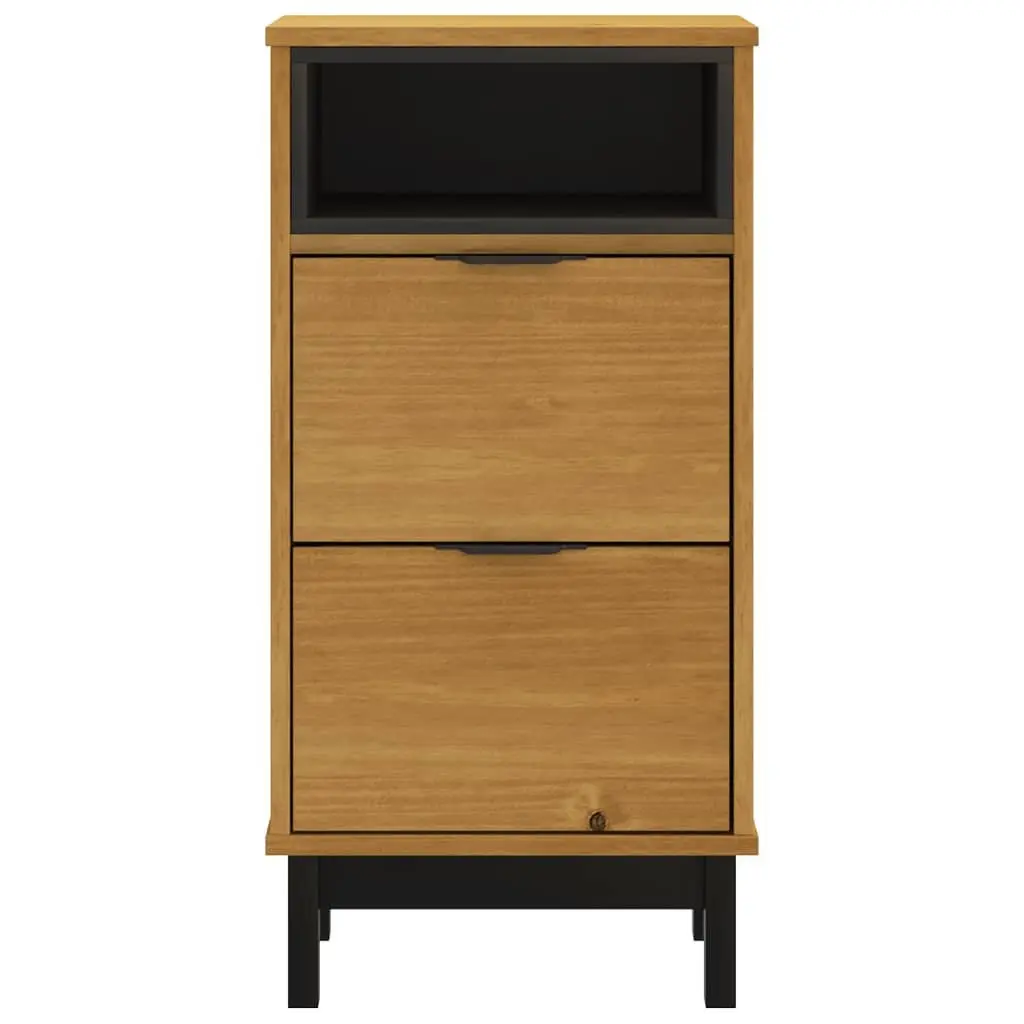 Brown Solid Pine Wood Nightstand with 2 Drawers