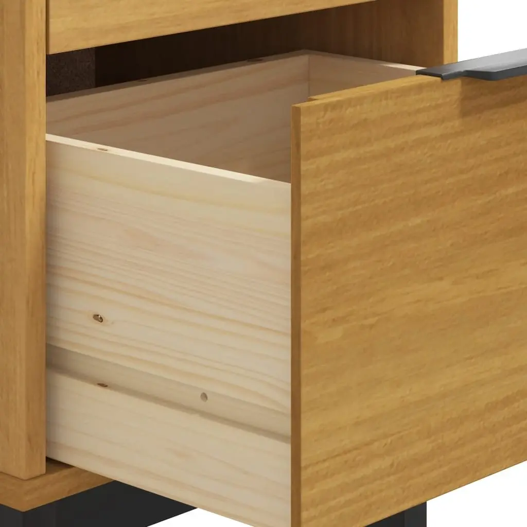 Brown Solid Pine Wood Nightstand with 2 Drawers
