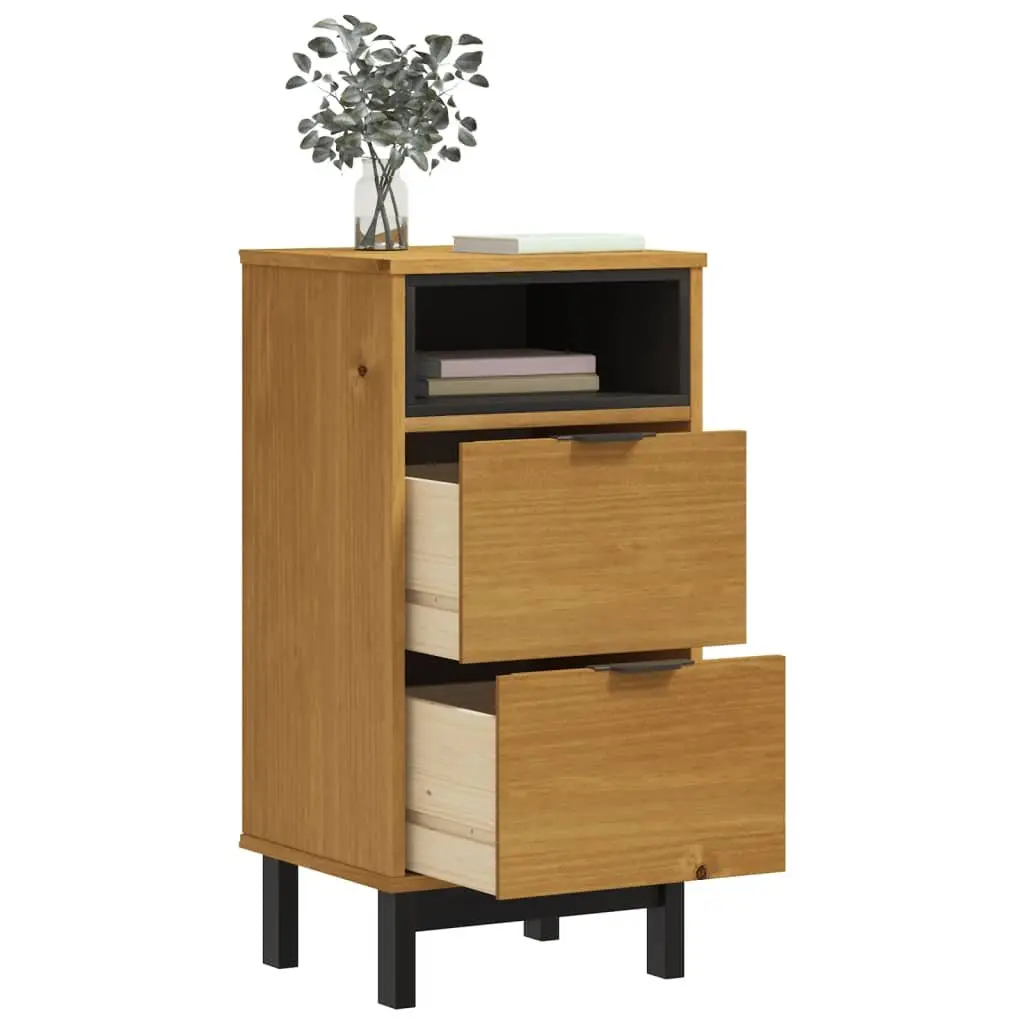 Brown Solid Pine Wood Nightstand with 2 Drawers
