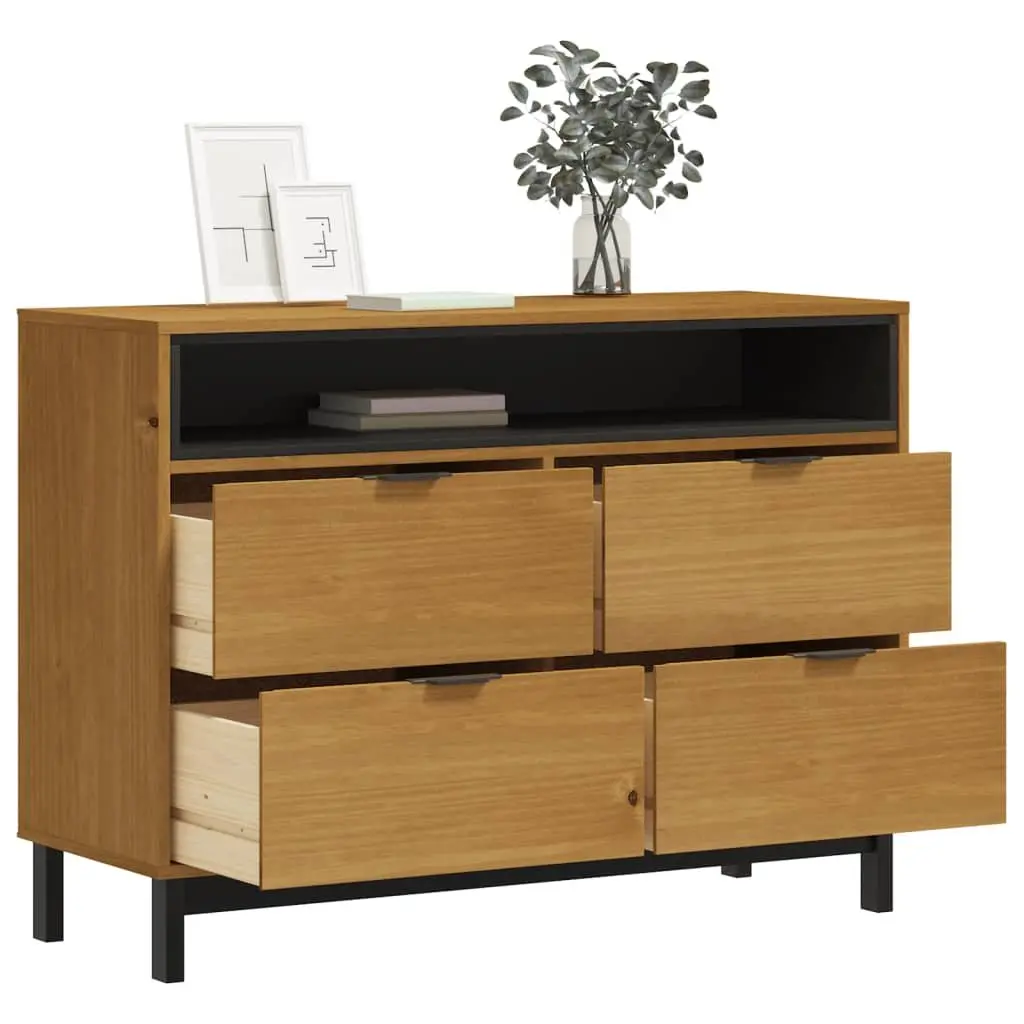 Drawer Cabinet Storage Organizer Brown Solid Pine Wood 110x40x80 cm