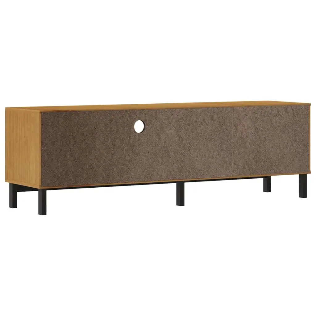 Solid Pine Wood TV Cabinet with Glass Door in Brown