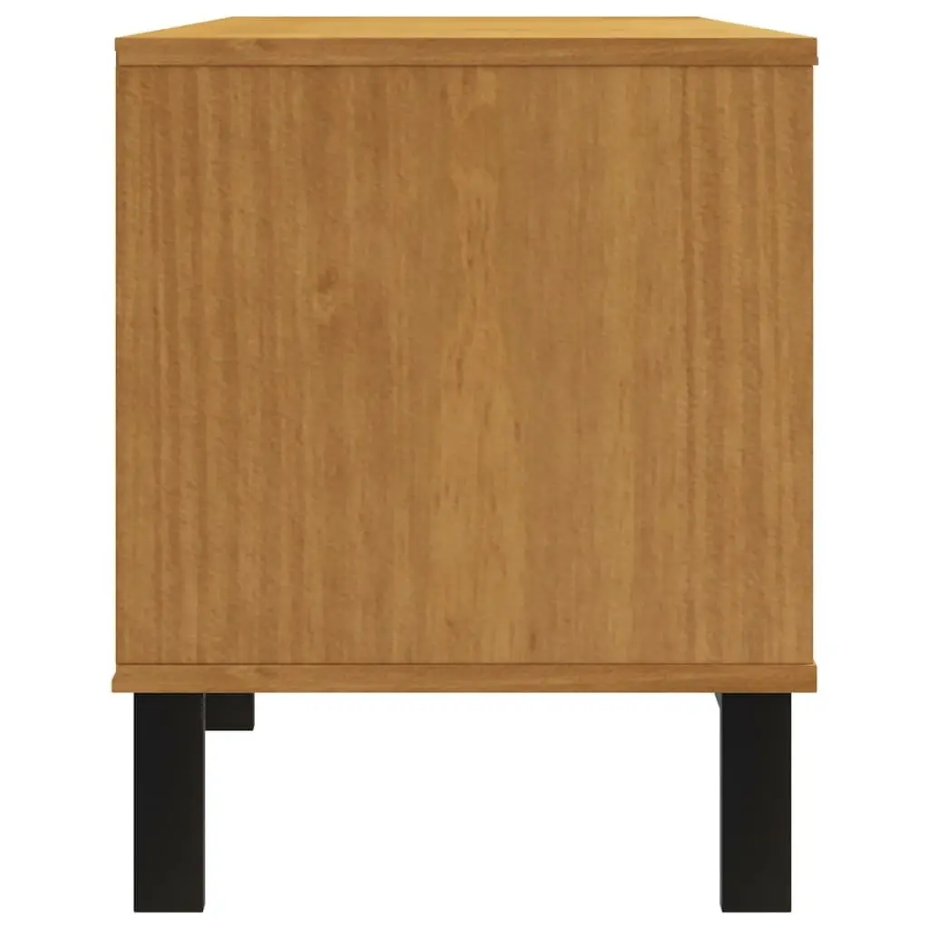 Solid Pine Wood TV Cabinet with Glass Door in Brown
