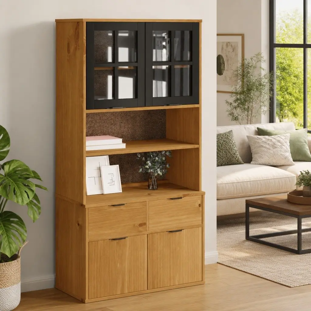 Highboard Cabinet Solid Pine Wood Brown