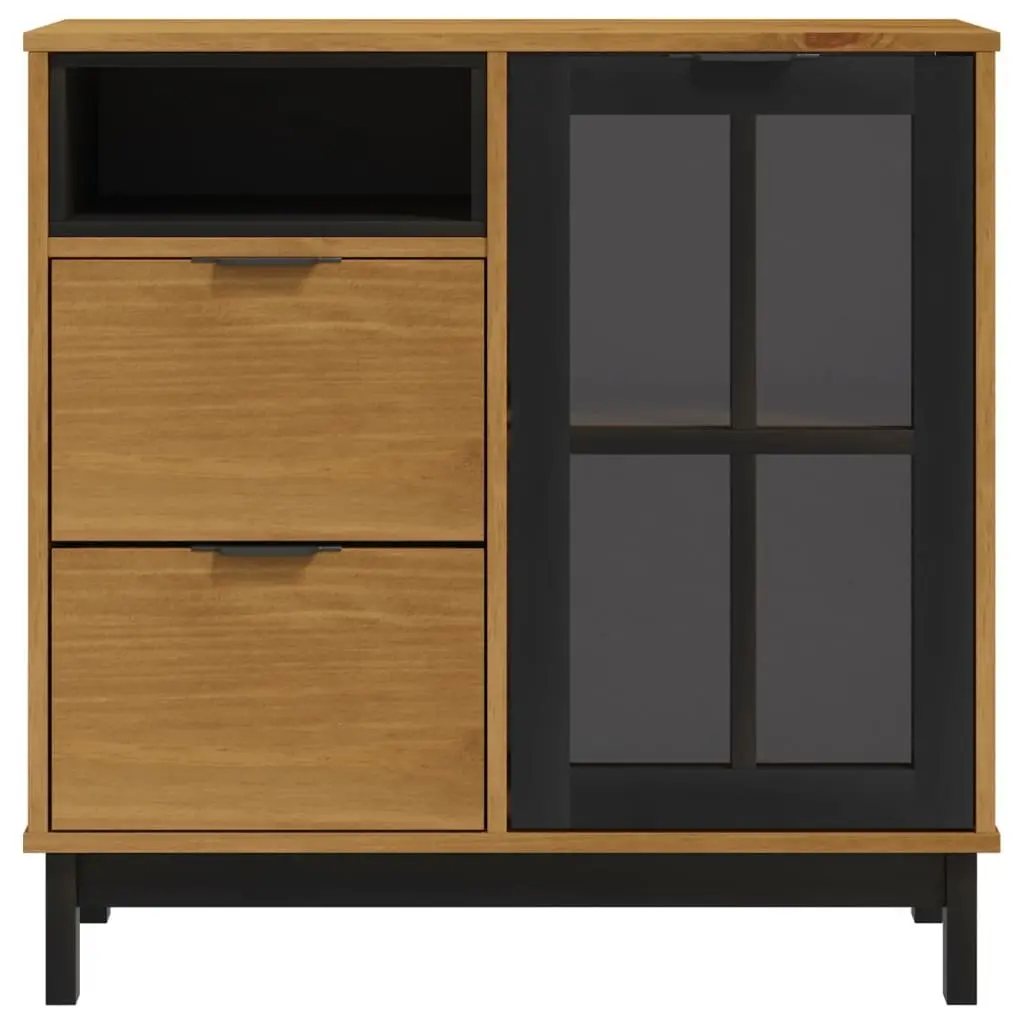 Solid Pine Wood Sideboard with Glass Door, Brown