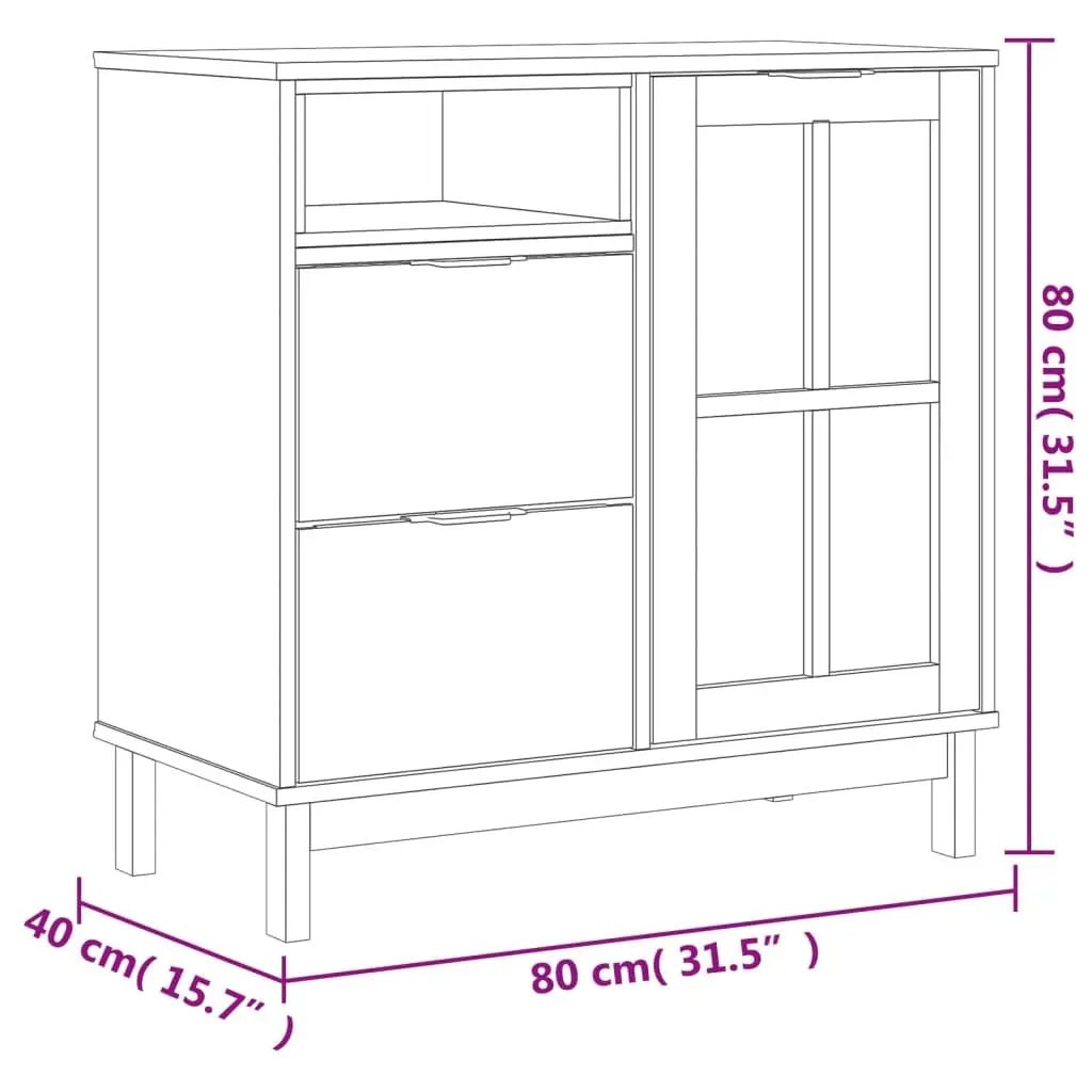Solid Pine Wood Sideboard with Glass Door, Brown