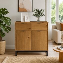 Brown Pine Wooden Sideboard Cabinet for Storage