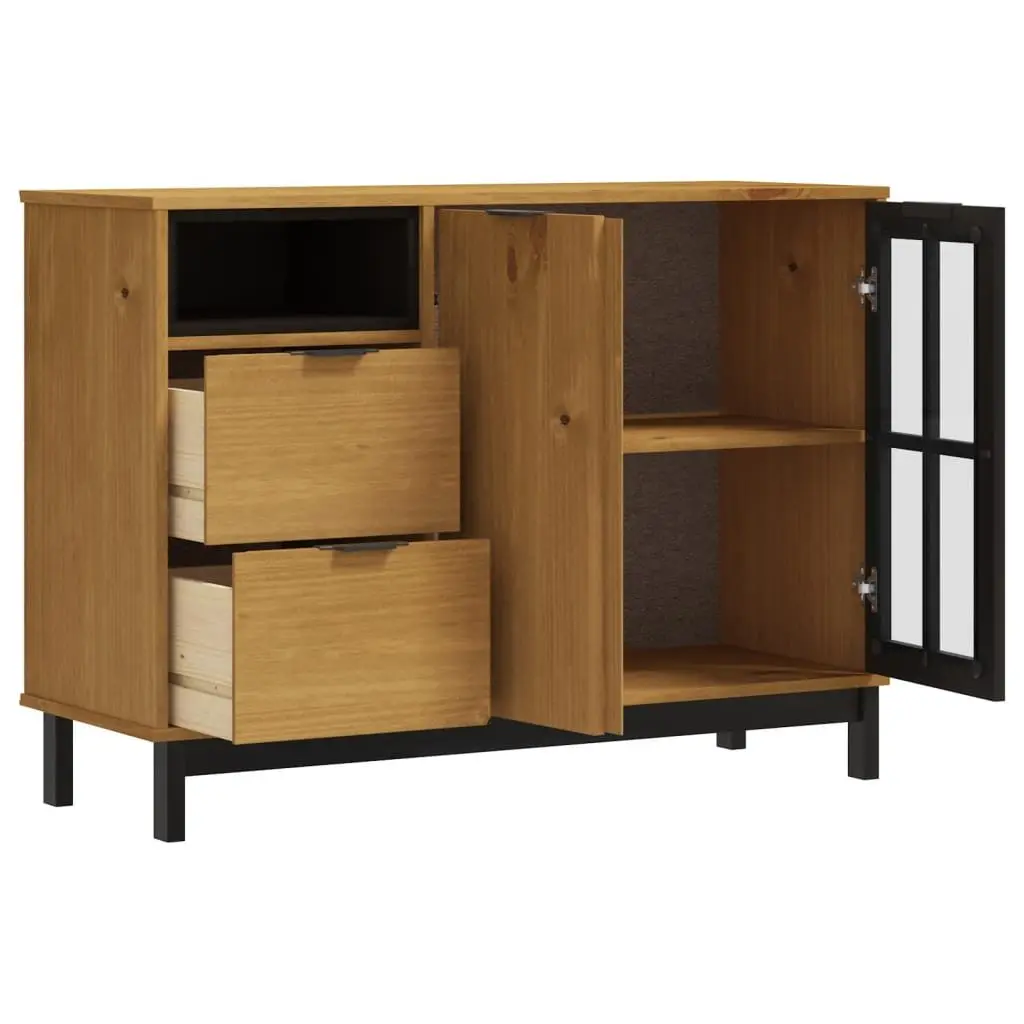 Solid Pine Wood Sideboard with Glass Door