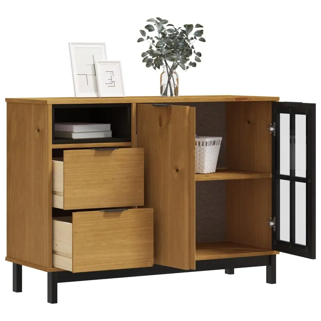 Solid Pine Wood Sideboard with Glass Door