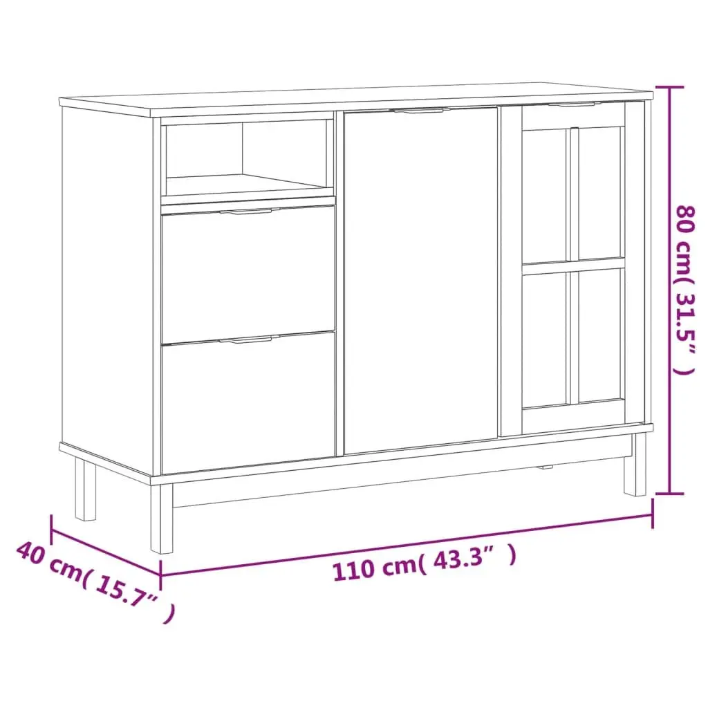 Solid Pine Wood Sideboard with Glass Door