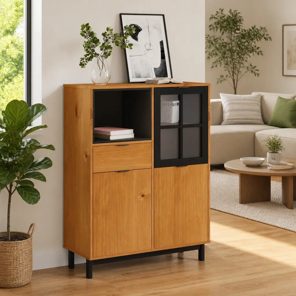 Highboard Storage Cabinet Engineered Wood 92cm x 40cm x 122.5cm Brown