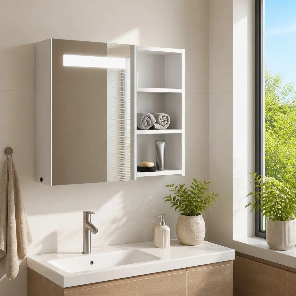 Wall-Mounted Bathroom Mirror Cabinet with LED Light