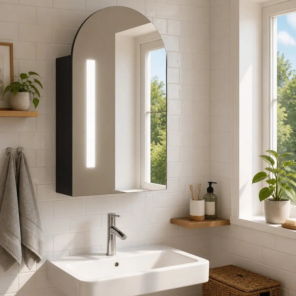 Arched Bathroom Mirror Cabinet with LED Light