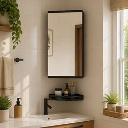 Wall-Mounted Black Corner Bathroom Mirror Cabinet 30x24x60cm