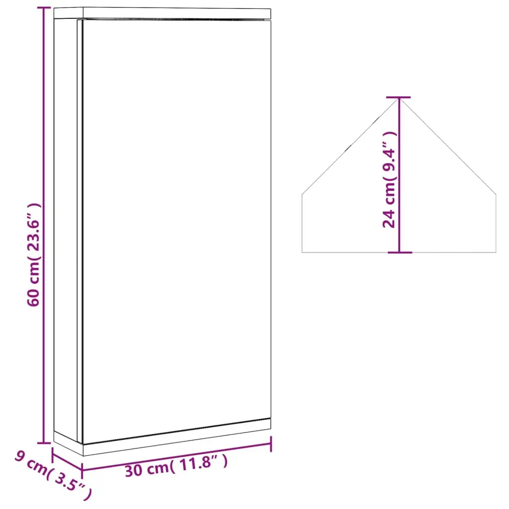 Corner Bathroom Mirror Cabinet Engineered Wood 30x24x60cm Black