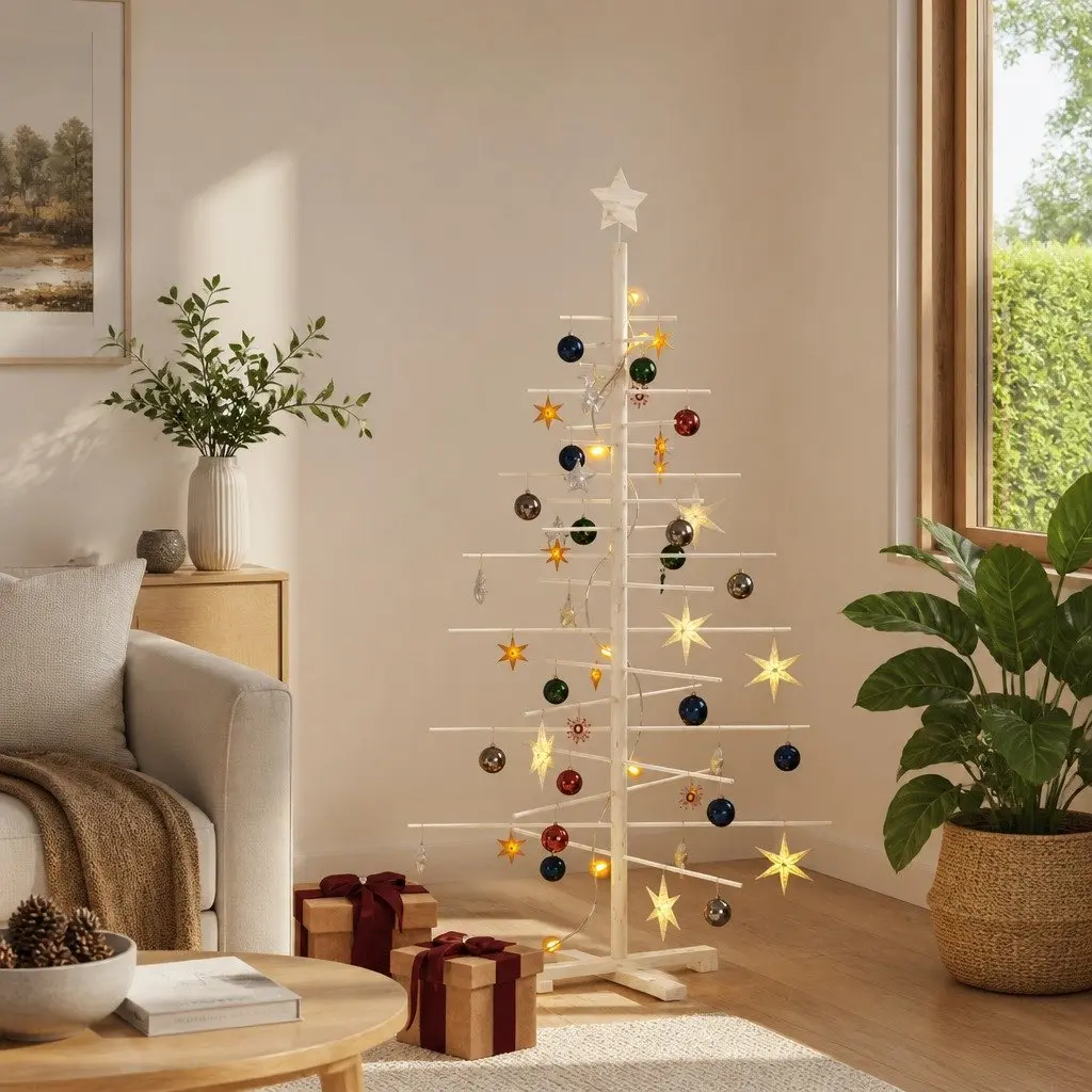 Wooden Christmas Tree Decoration Solid Pine Wood 150cm Brown