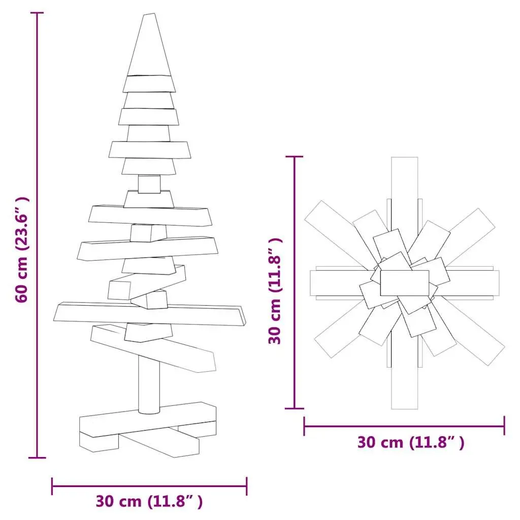 60cm Solid Pine Wooden Christmas Tree Decoration