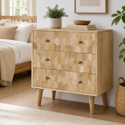 Sturdy Mango Wood Drawer Cabinet with 3 Drawers