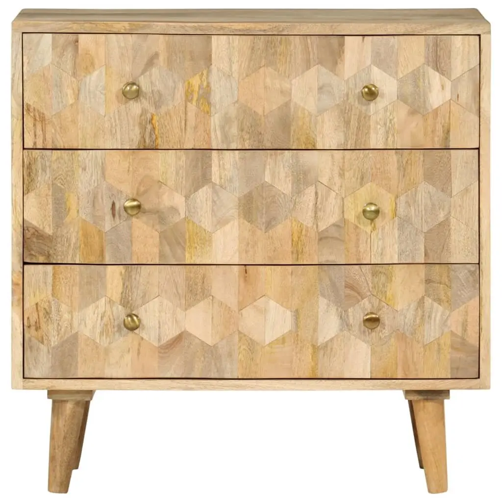 Drawer Cabinet Solid Wood Mango Brown 3 Drawers Storage Chest