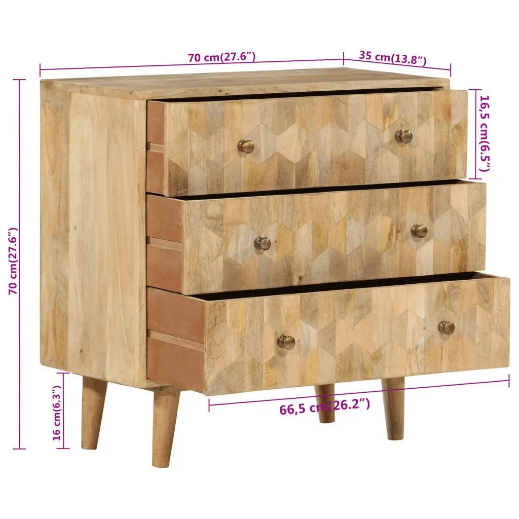Drawer Cabinet Solid Wood Mango Brown 3 Drawers Storage Chest