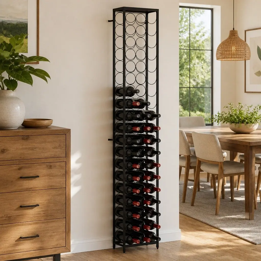 Black Wrought Iron Wine Rack for 57 Bottles