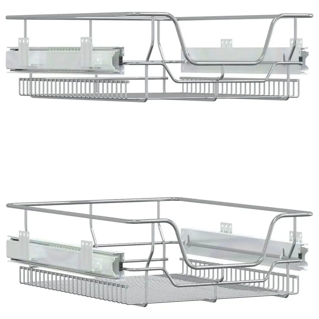 Pull-Out Wire Kitchen Storage Baskets Chrome-Plated Steel 45cm Silver