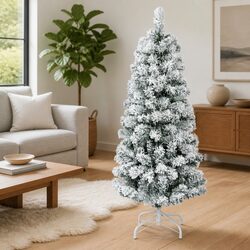 Sturdy 120cm White Flocked Christmas Tree with Hinged Branches