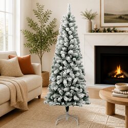 Artificial Hinged Christmas Tree 180cm White Flocked Snow Seasonal Holiday Decor
