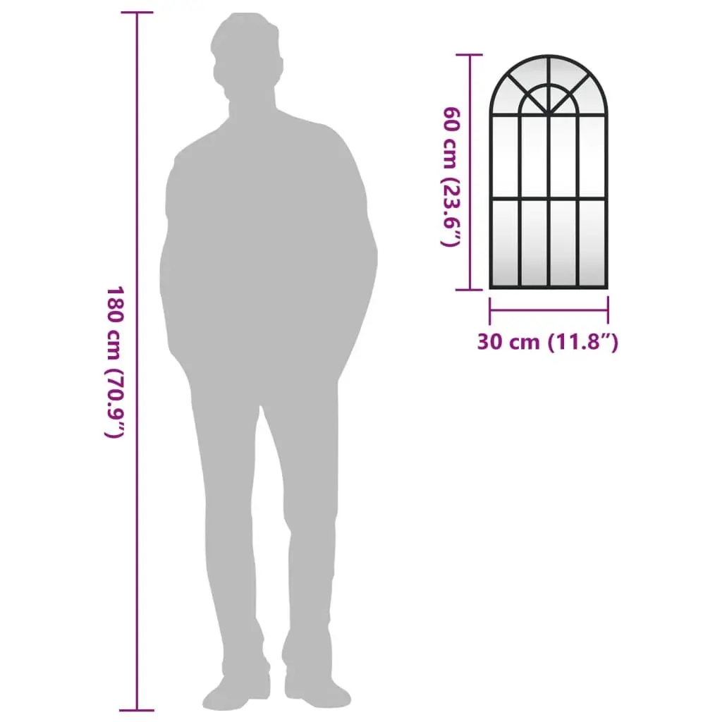 Wall Mirror Iron Frame Black 30x60 cm