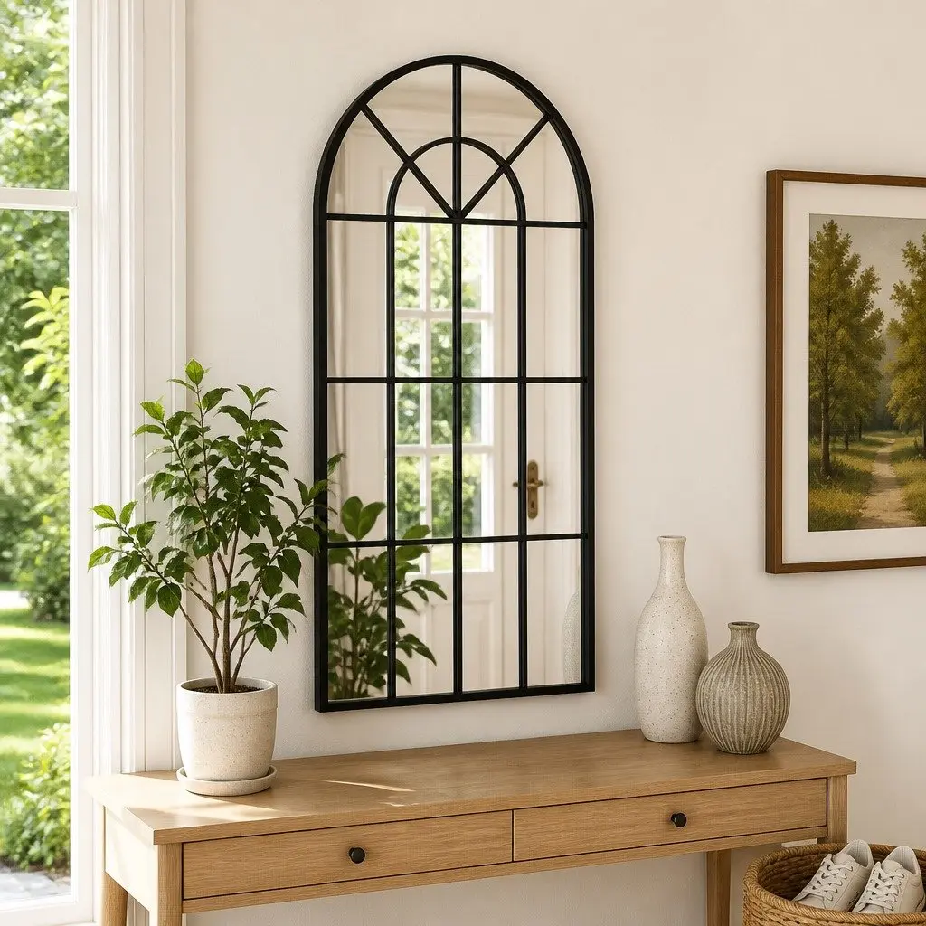 Arch Wall Mirror in Black with Iron Frame