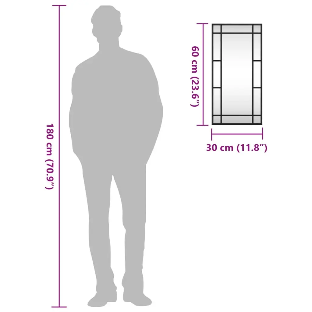 Black Rectangle Wall Mirror 30x60 cm Iron Frame