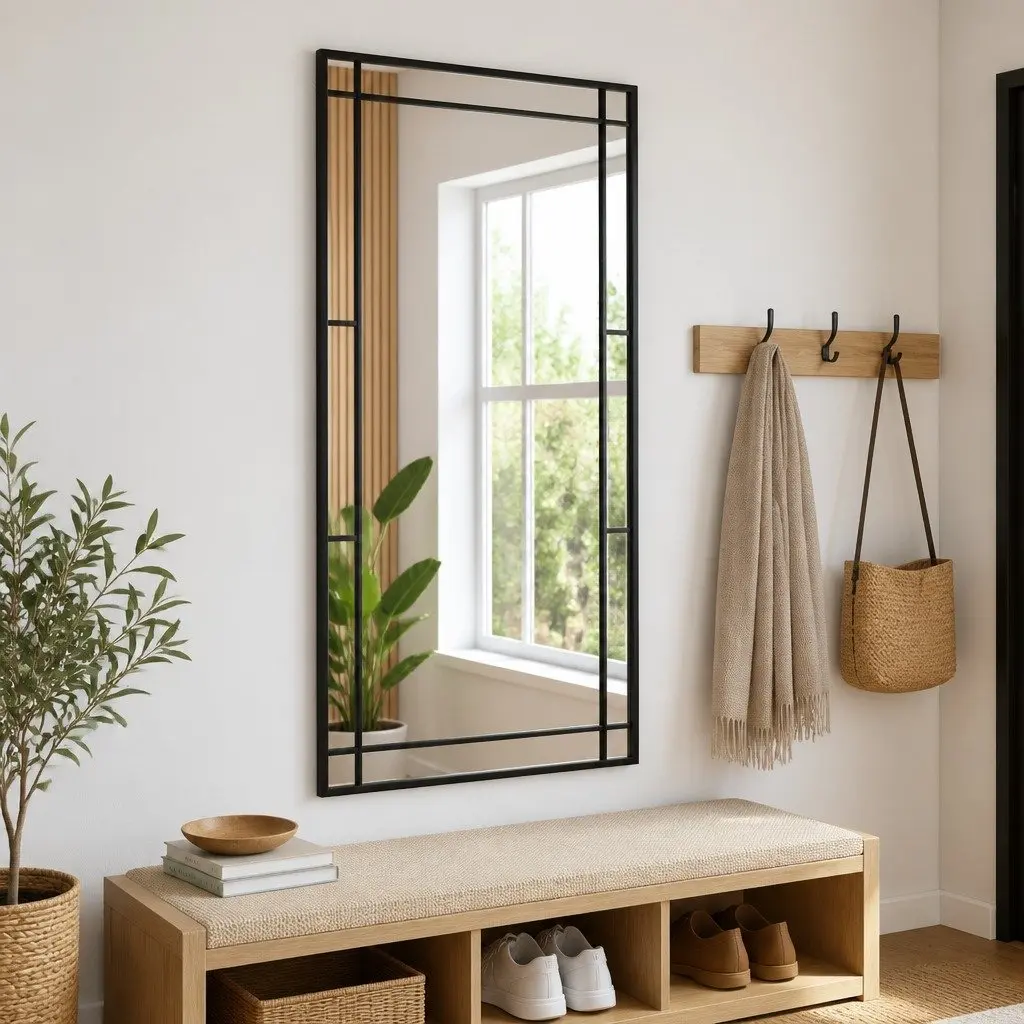 Rectangle Black Wall Mirror 50x100 cm with Iron Frame