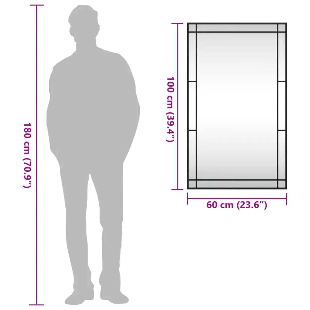 Wall Mirror Rectangle Black 60x100 cm Iron Frame Minimalist Home Decor Hanging