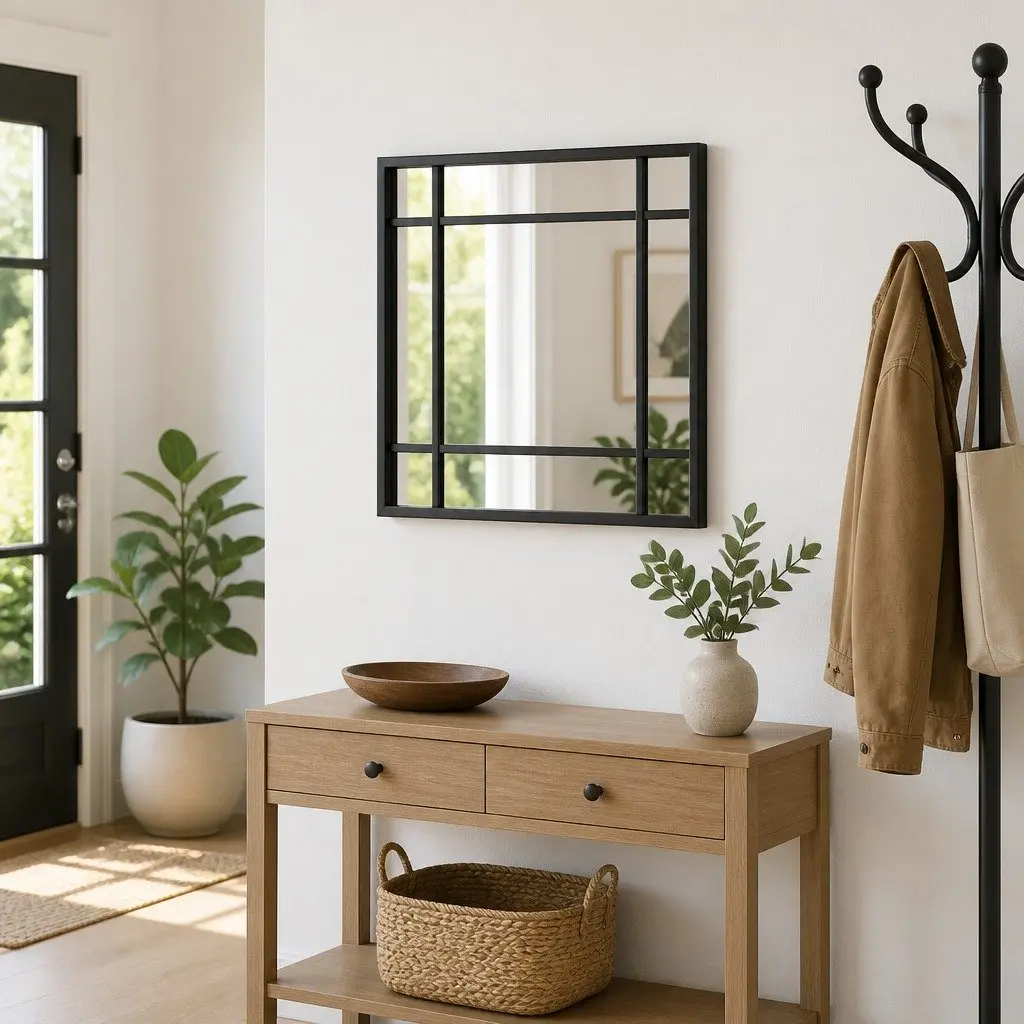 Square Wall Mirror Black 30x30 cm Minimalist Home Decor Hanging Bathroom Bedroom