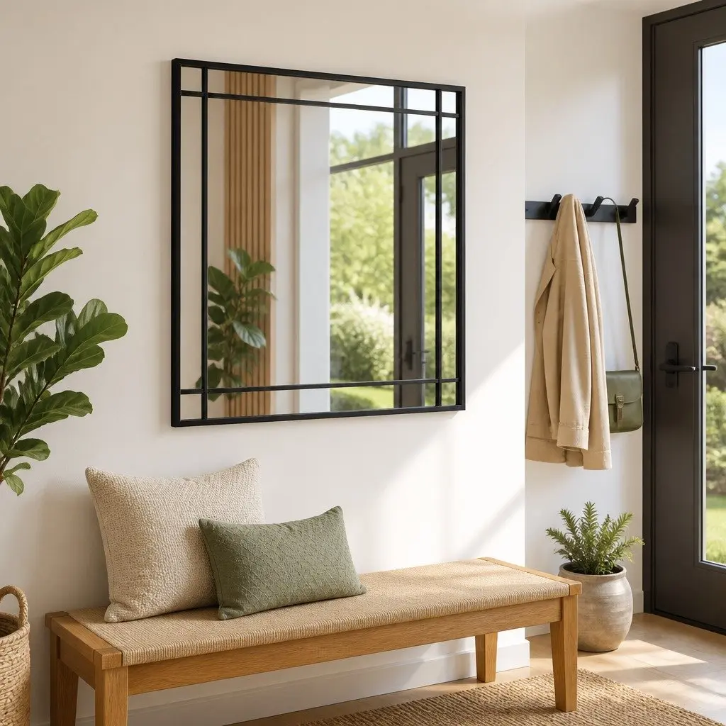 Square Black Wall Mirror 60x60cm with Iron Frame