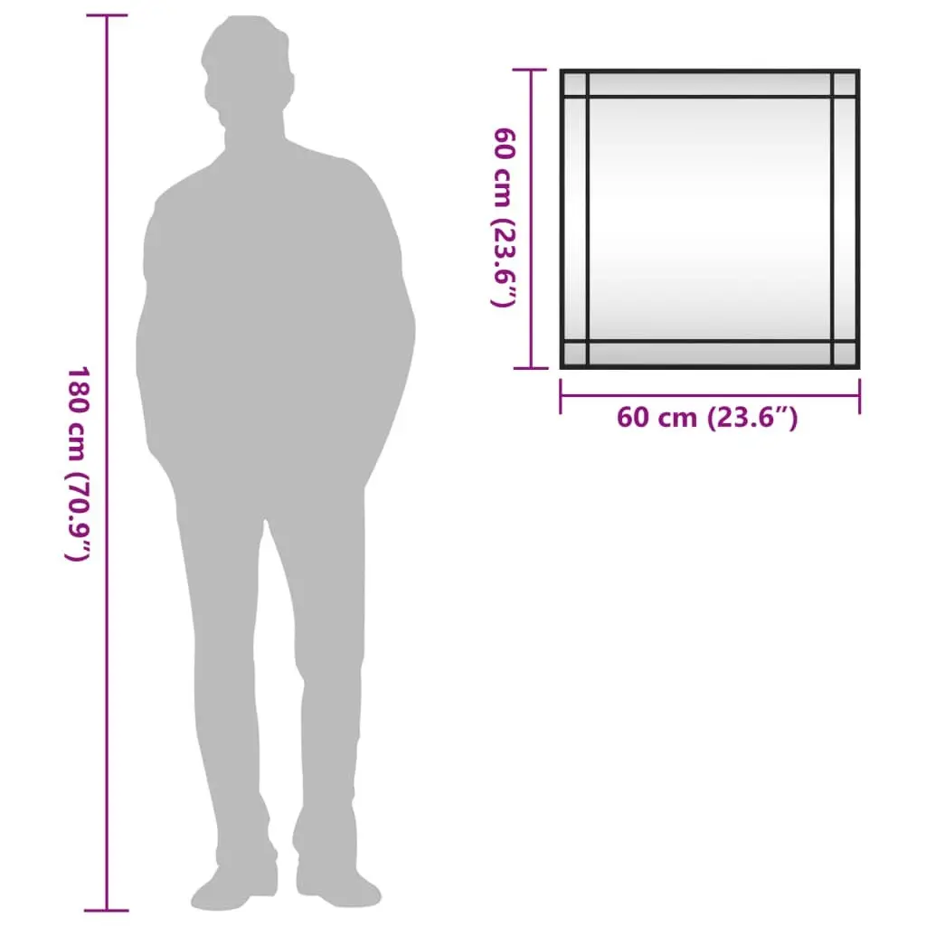 Square Black Wall Mirror 60x60cm with Iron Frame