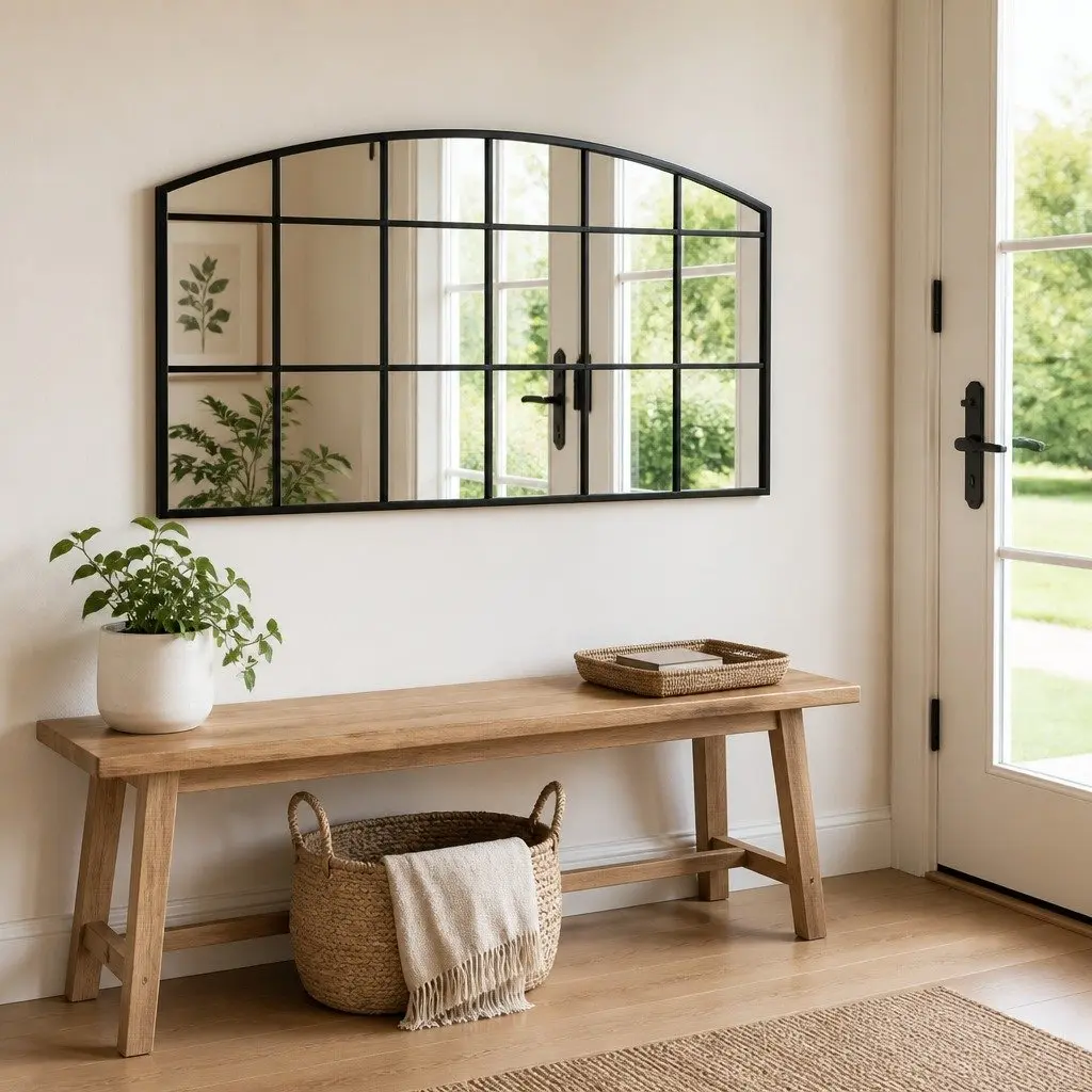 Black Arch Iron Frame Wall Mirror 100x50 cm