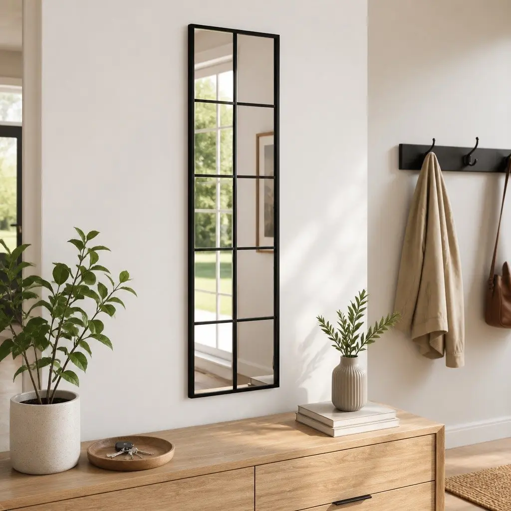 Wall Mirror Rectangle Black 30x100 cm Vertical Horizontal Mount Home Decor